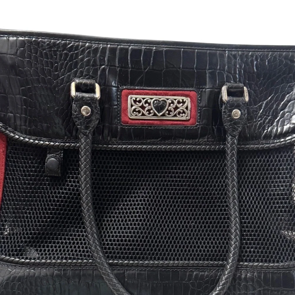Brighton Small Pet Carrier Handbag OS Black Red Good Croc Leather Travel Bag‎